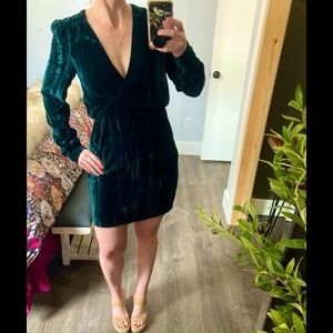 Classy Deep velvet rich jewel toned green dress - textured with button details